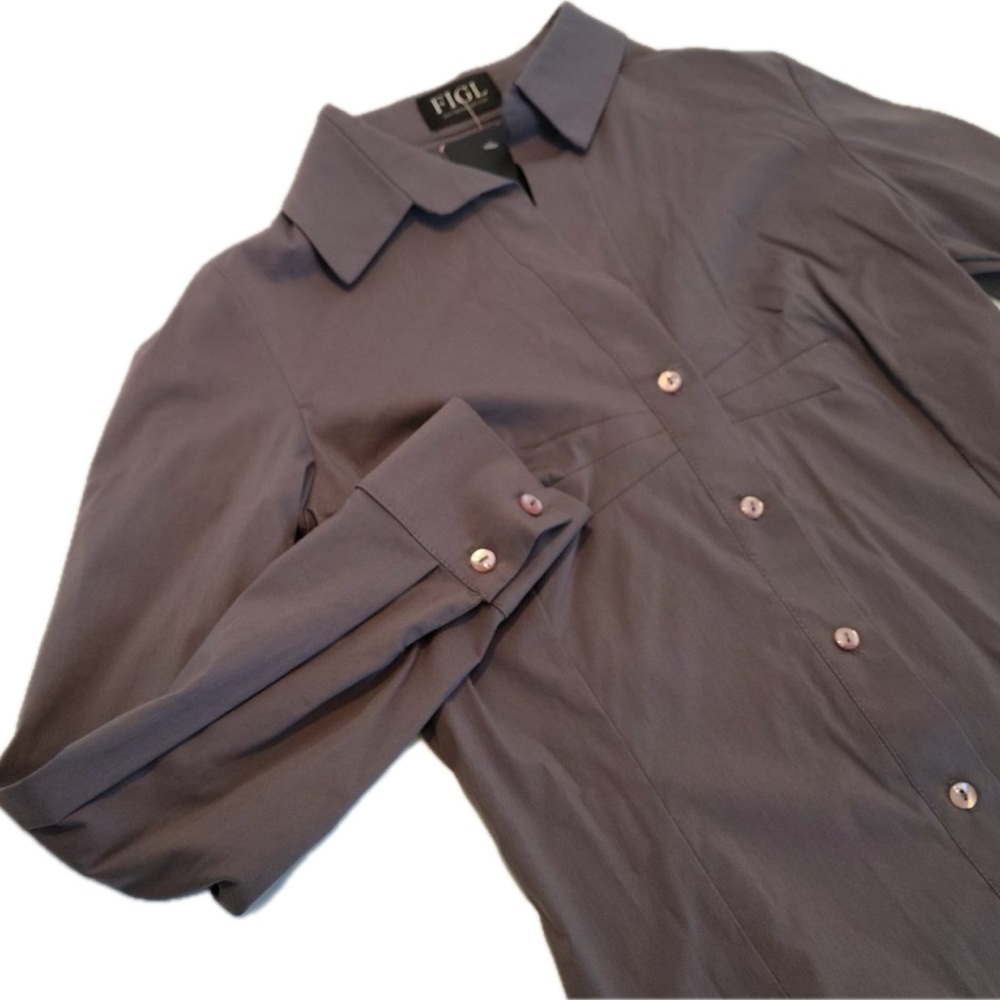Figl Button Down Dress Shirt Womens S Gray Long Sleeve Career Office Poland NWT